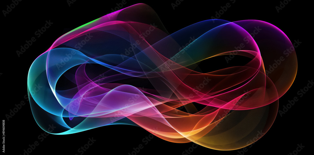Fototapeta premium Vibrant, abstract digital artwork featuring swirling streaks of multi-colored light against a dramatic black backdrop, suitable for creative projects, backgrounds, or modern art concepts