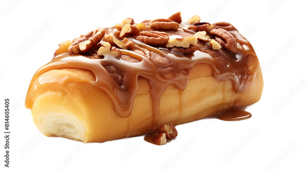 A caramel pecan roll with a transparent background. A caramel pecan roll with a transparent background.