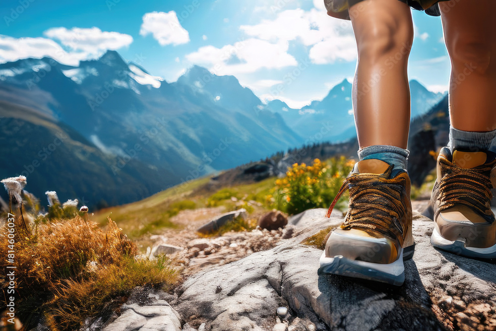 hiking boots on mountain hiking boots on mountain