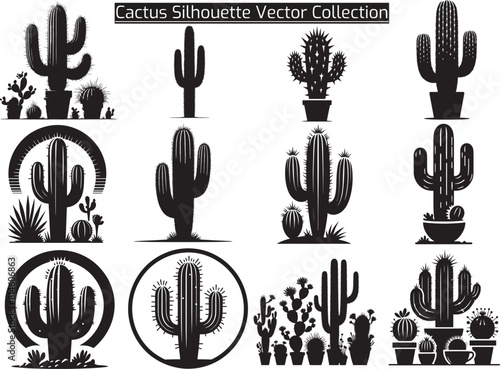 Set of Cactus Silhouette Vector