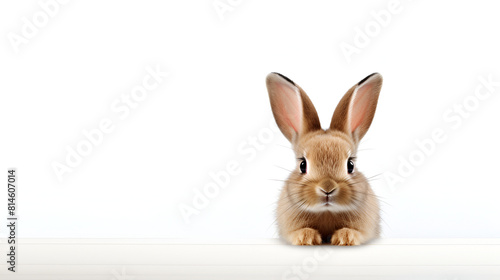 a cute white rabbit fluffy and adorable mammal on isolated white background © Pink
