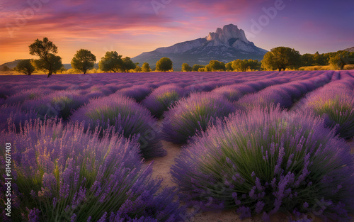 Blooming lavender fields under Mount Sainte-Victoire  Provence  France  aromatic beauty  artistic inspiration