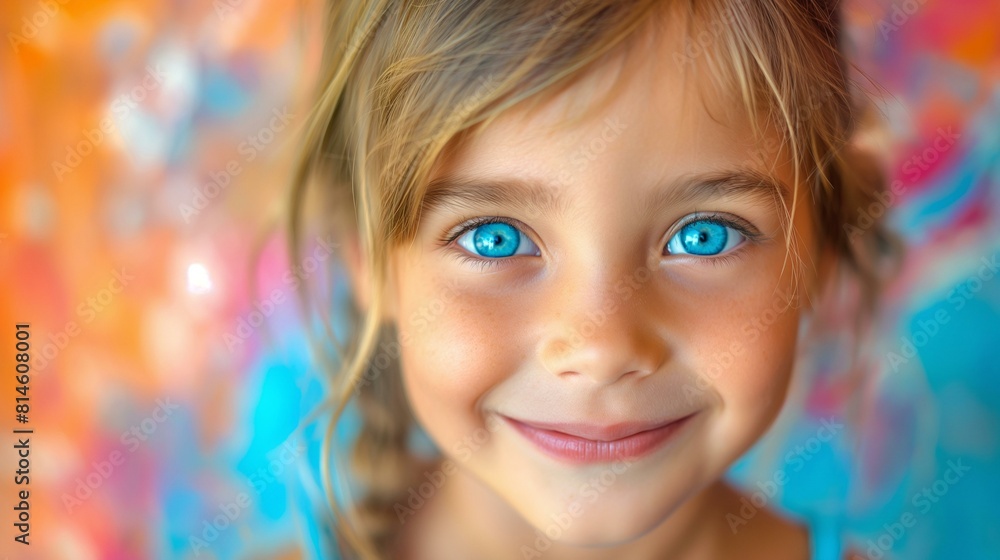 Close-Up Portrait of Smiling Little Girl with Bright Blue Eyes Close-Up Portrait of Smiling Little Girl with Bright Blue Eyes