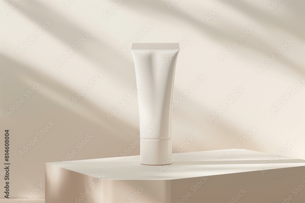 Close-Up Shot of a Blank White Cosmetic Tube on a Neutral Background Close-Up Shot of a Blank White Cosmetic Tube on a Neutral Background