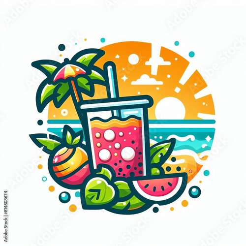 A vibrant and refreshing summer-themed logo featuring bubble tea with a white background
