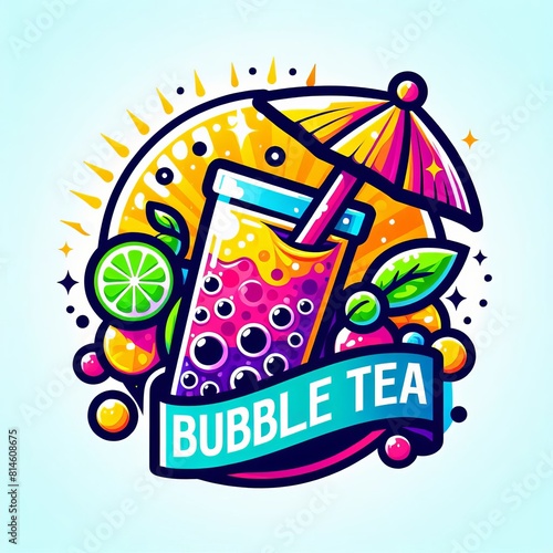 A vibrant and refreshing summer-themed logo featuring bubble tea with a white background
