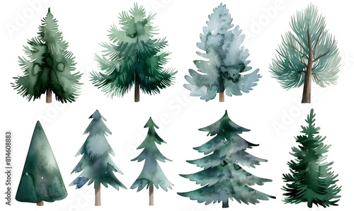 a set of watercolor pine trees    Generative AI