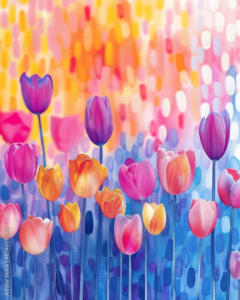 Tulips in Vibrant Pink and Blue: Spring Floral Art Tulips in Vibrant Pink and Blue: Spring Floral Art