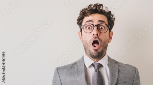 Businessman with disbelief or surprise expression on a white background, isolated