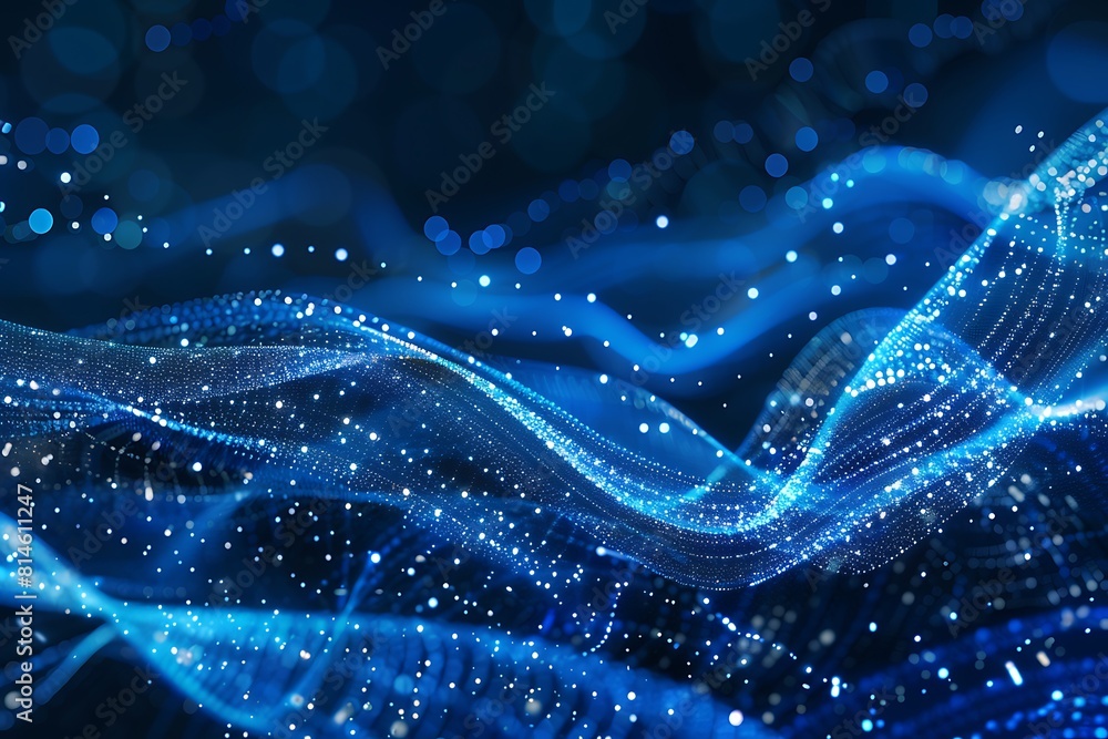 Abstract blue tech background with digital waves, dynamic network system, artificial neural connections, cyber quantum computing and electronic global intelligence Abstract blue tech background with digital waves, dynamic network system, artificial neural connections, cyber quantum computing and electronic global intelligence