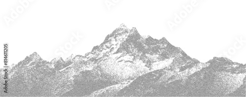 Mountain with halftone stipple effect, for grunge punk y2k collage design. Brutalist noisy retro photocopy background with mound. Vector illustration for vintage banner, music poster. 