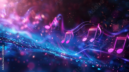 A colorful background with musical notes scattered throughout © itchaznong