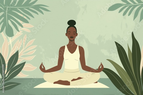 Wallpaper Mural Illustration of a serene woman practicing yoga in a tranquil setting, surrounded by nature Torontodigital.ca