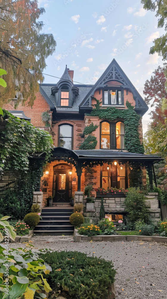Fototapeta premium A large house with ivy growing on the side