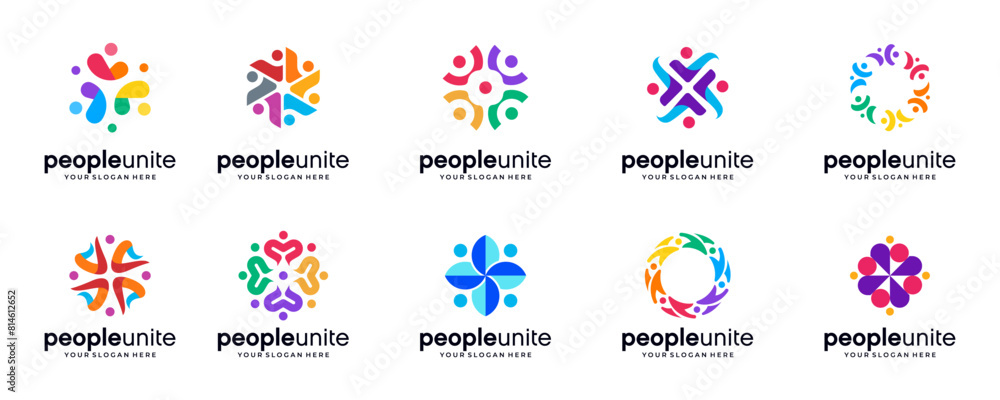 set of a people unite logo icon template. vector illustrations