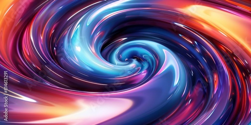 A spiral shape forms an abstract gradient of colors  with three-dimensional effects and psychedelic neon hues.