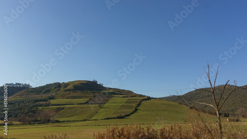 Typical landscape of hill side with fields and vineyards at Calabria, Italy