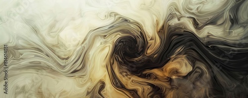 A swirl painting features fluid watercolor washes, detailed background elements, and hues of light amber, beige, maroon, and gold. photo