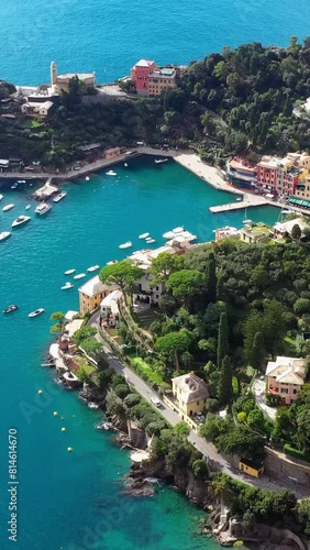 Wallpaper Mural Portofino fishing village on the Riviera coastline on vertical video. Torontodigital.ca