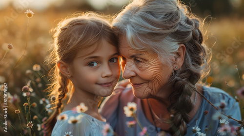 Grandmother and granddaughter together outdoors