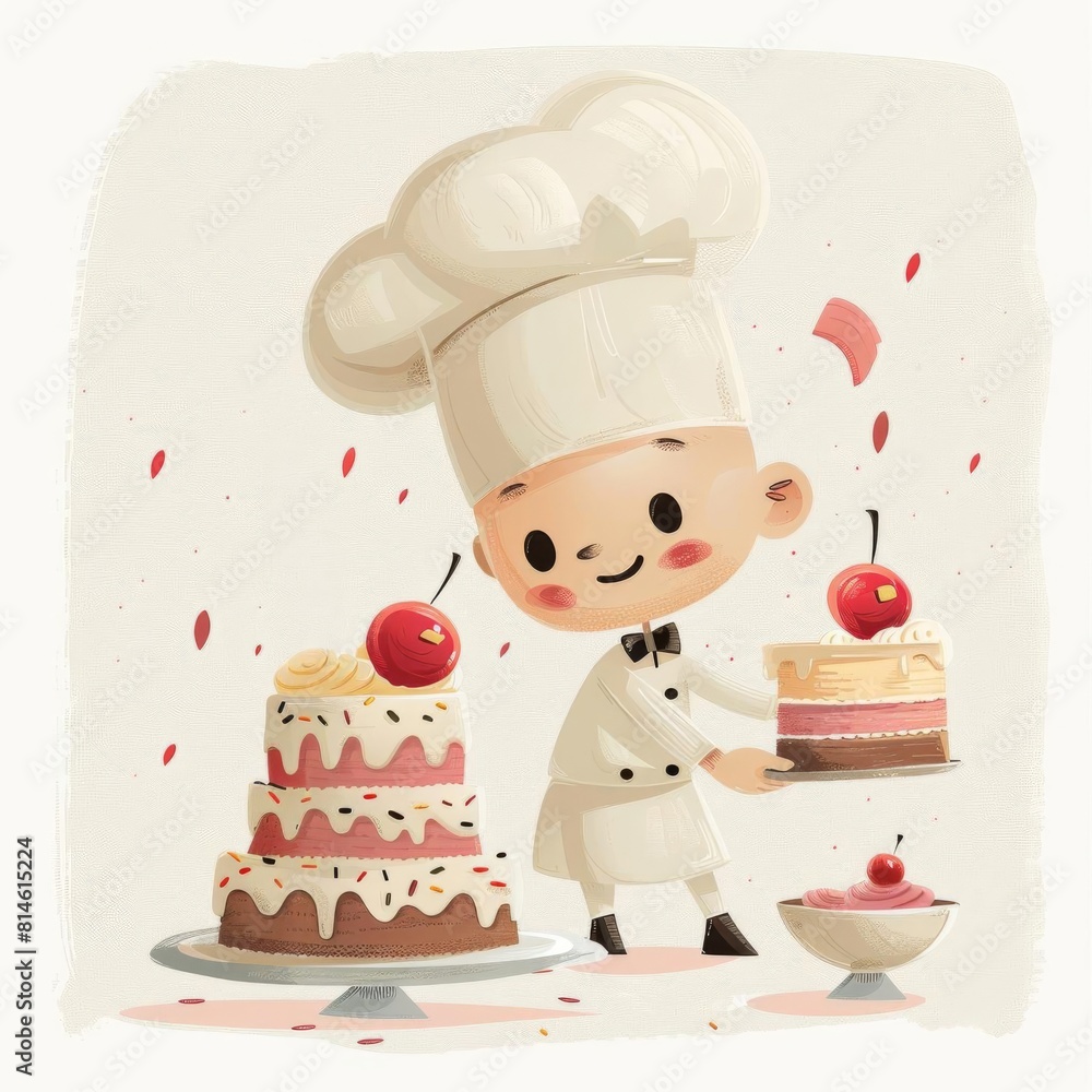 Chef artfully decorating a cake with icing Chef artfully decorating a cake with icing