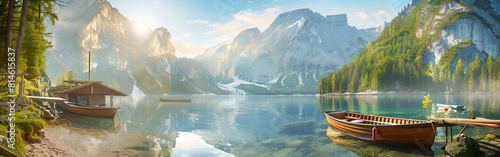 Lake and mountains majestic tranquil wilderness natural water calm with wuinter background 