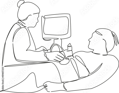 A woman undergoes an ultrasound scan of her abdomen