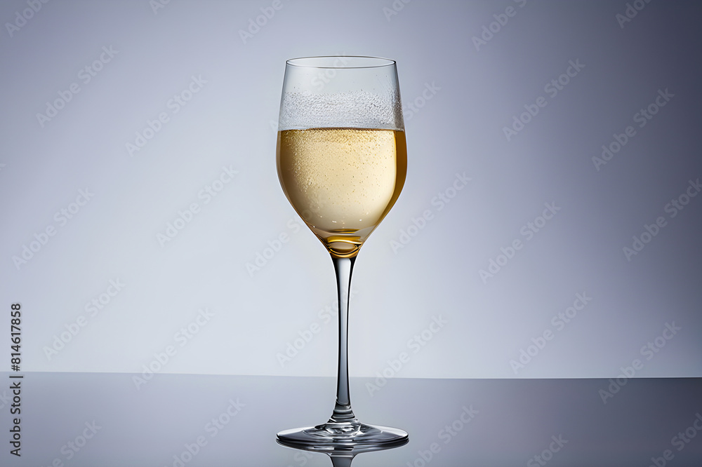 Fototapeta premium Elegant Glass of White Wine on White Tablecloth - Simple Summertime Still Life