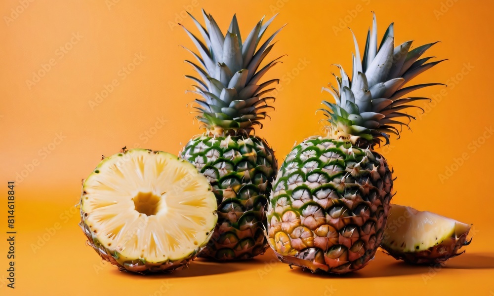 Pineapple on a bright yellow background Pineapple on a bright yellow background