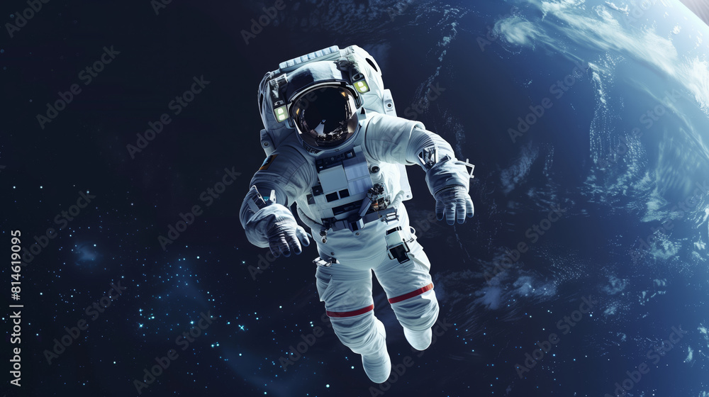 Fototapeta premium Astronaut Floating in Space, surrounded by the vastness of space and stars.