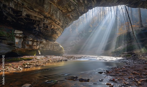Sunlight streams through Twin Arches  Big South Fork  Tennessee