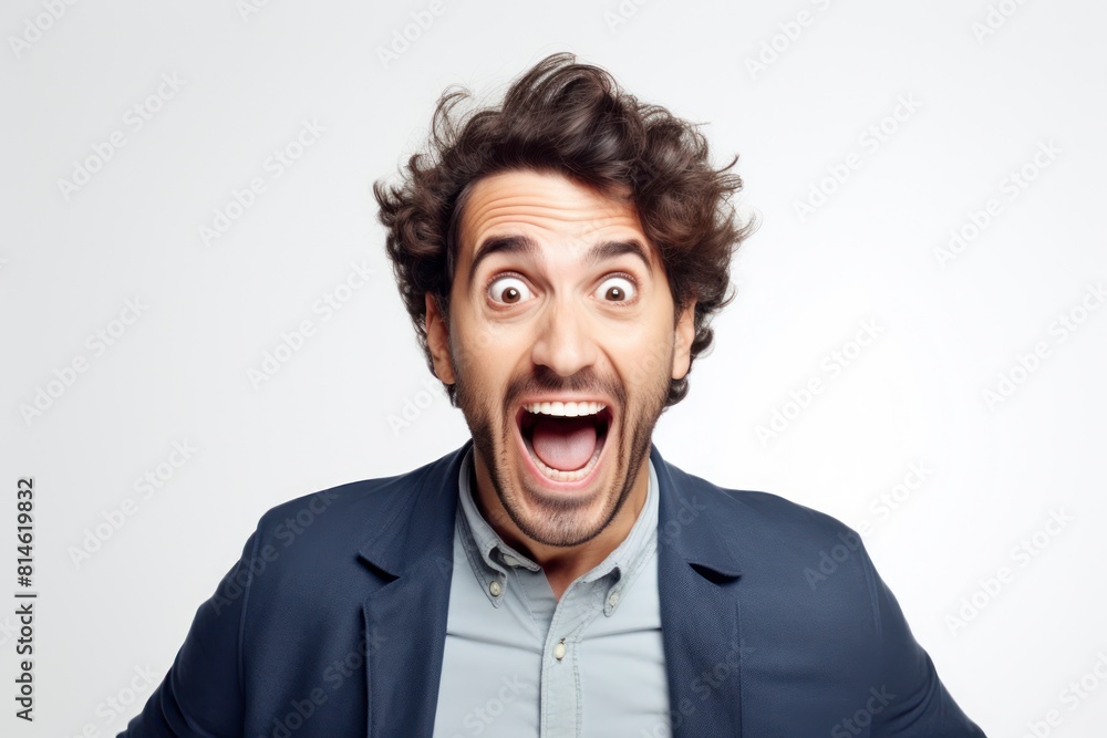 Portrait of a surprised man looking at camera isolated on a white background Portrait of a surprised man looking at camera isolated on a white background
