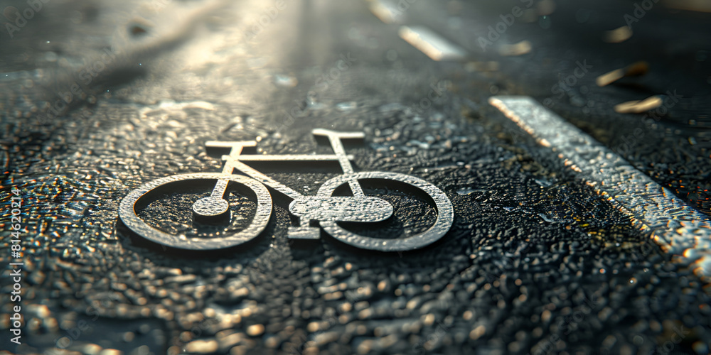     Bicycle road sign on the asphalt street, Bicycle symbol on the road ,Bicycle lane signage on street black and white
