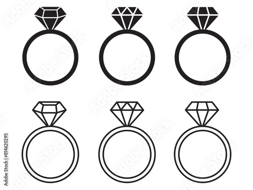 Diamond engagement ring icon set. Ring with gemstone. Ring Diamond Engagement. outline icon of ring with diamond on collection of flat and Line Icon for wedding ring. 