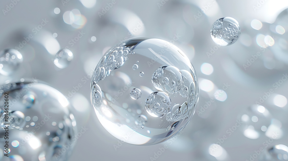 Transparent bubbles floating in ethereal white space Transparent bubbles floating in ethereal white space