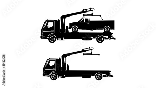 Car Towing Truck, black isolated silhouette