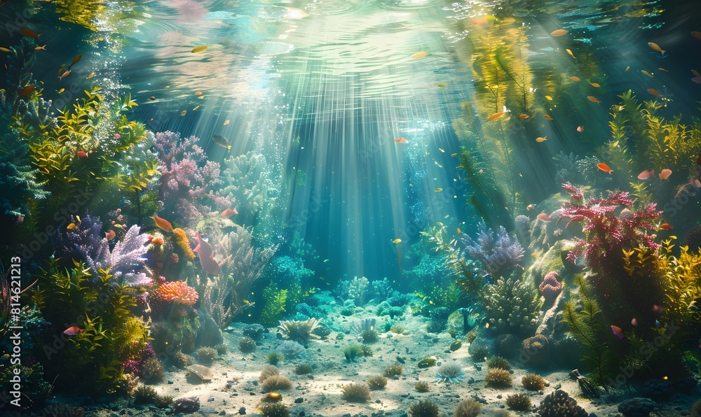 Obraz premium underwater scene with corals and plants in the water, Generative AI