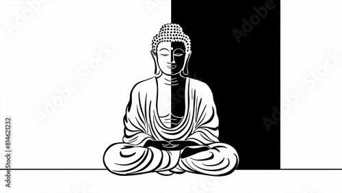 Minimal line art illustration of Buddha meditating perfect for buddha purnima. Generative ai. photo