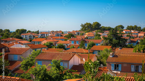 Picturesque Southern France town under a sunny blue sky