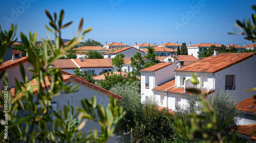 Quaint homes in Southern France framed by olive branches