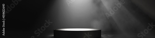 Premium 3D round podium on a dark background   black color panoramic podium platform vector  Generated by AI.