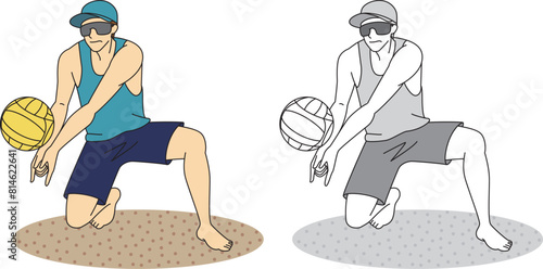 ビーチバレー選手（男性）のイラストセット／Illustration set of beach volleyball player (male)