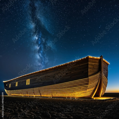 Biblical illustration, Noah's Ark sailing during the Great Flood photo
