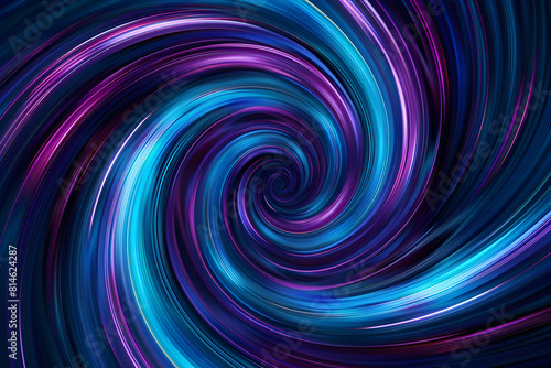 Futuristic neon swirl pattern with electric blue and violet colors. Unique design on black background.