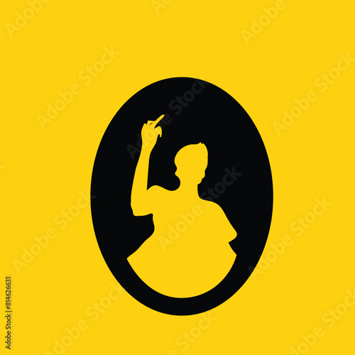 Person's silhouette in an oval frame showing the middle finger