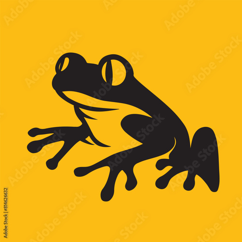 Vector illustration of a black frog on a vibrant orange background
