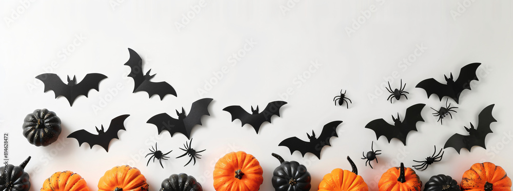 Halloween Extravaganza, Enchanting Night Sky & Pumpkin Set in Papercut Style - Vector Illustrations Featuring Full Moon, Witch's Cauldron, Spider Webs & Bats. Ideal for Posters & Brochures with Custom Halloween Extravaganza, Enchanting Night Sky & Pumpkin Set in Papercut Style - Vector Illustrations Featuring Full Moon, Witch's Cauldron, Spider Webs & Bats. Ideal for Posters & Brochures with Custom