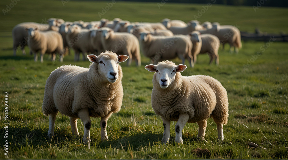 Obraz premium Sheep on pasture, Generative.AI 