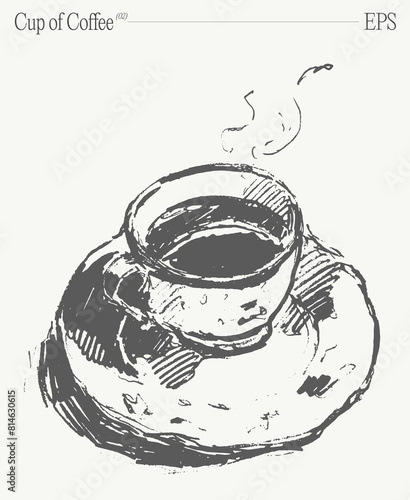 Coffee cup on a table. Hand drawn vector illustration.
