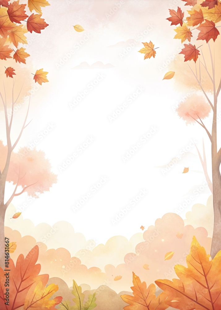 Note Page Template background with autumn season theme border Note Page Template background with autumn season theme border